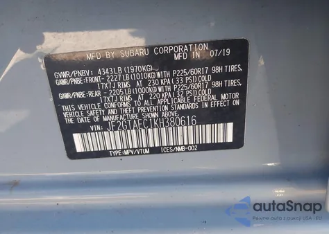 2019 Subaru Crosstrek 2.0I Premium из США, поврежденный, VIN JF2GTAEC1KH380616